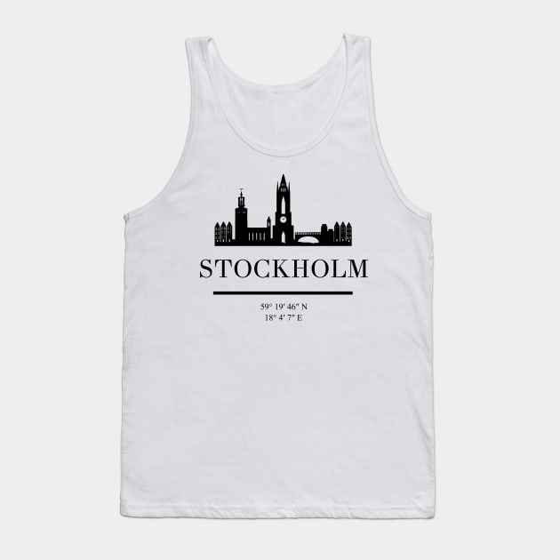 STOCKHOLM SWEDEN BLACK SILHOUETTE SKYLINE ART Tank Top by deificusArt